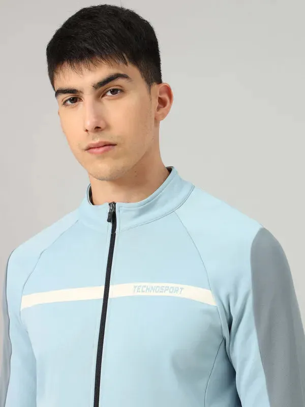 Men Colorblock Slim Fit Mock Neck Jacket with TECHNO GUARD