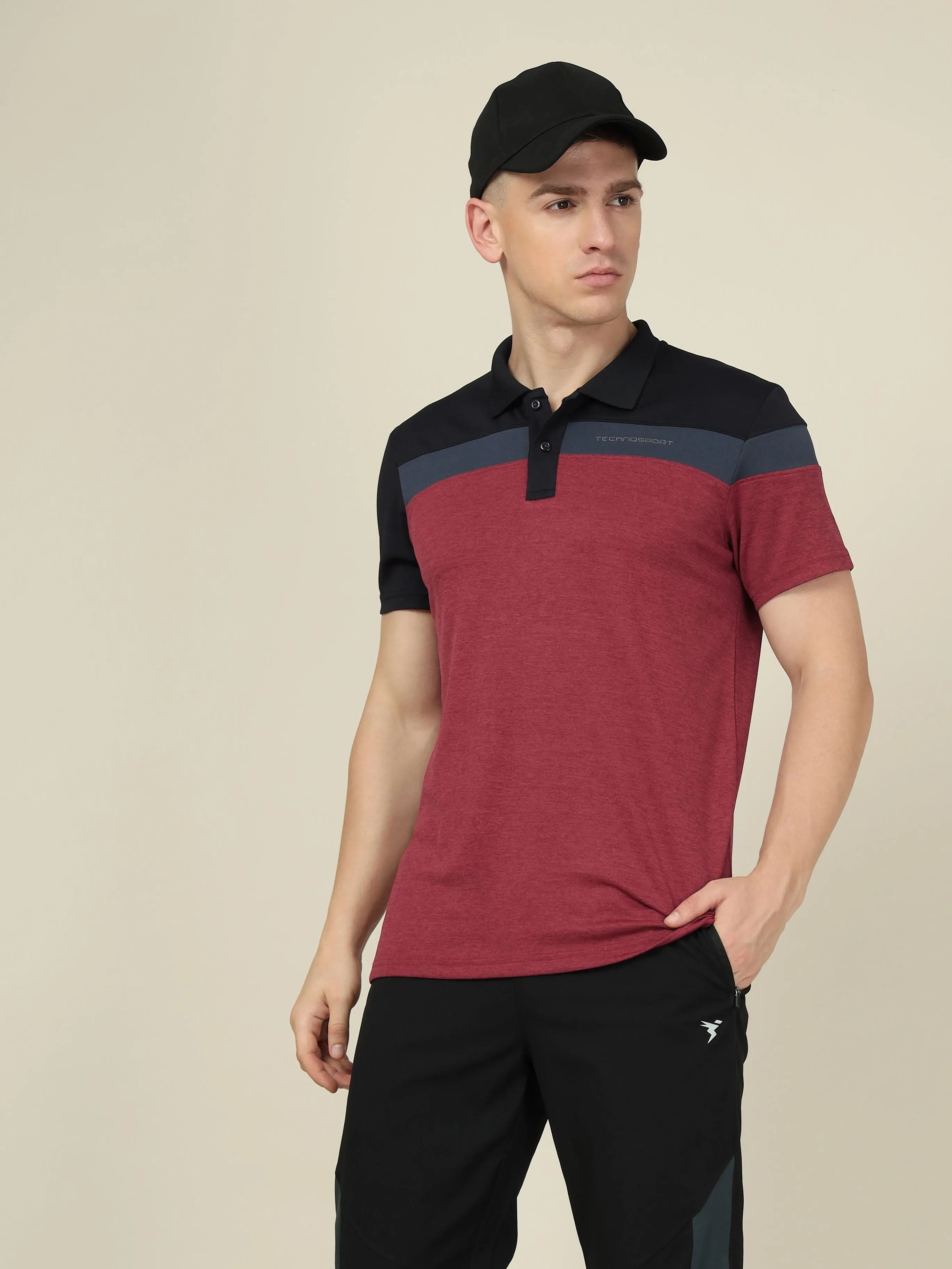 Men Colorblock Slim Fit Polo T-shirt with DOUBLE COOL