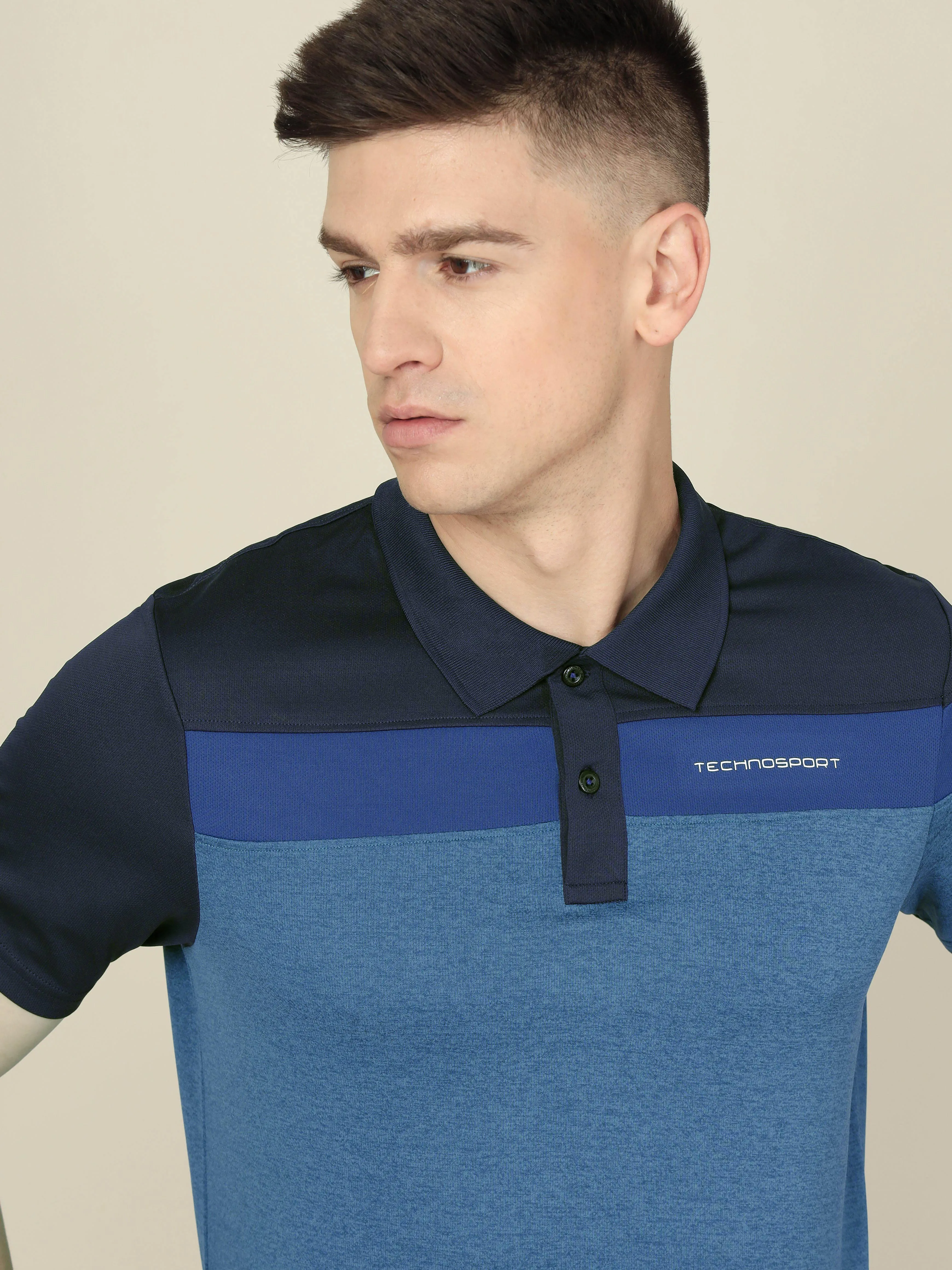 Men Colorblock Slim Fit Polo T-shirt with DOUBLE COOL