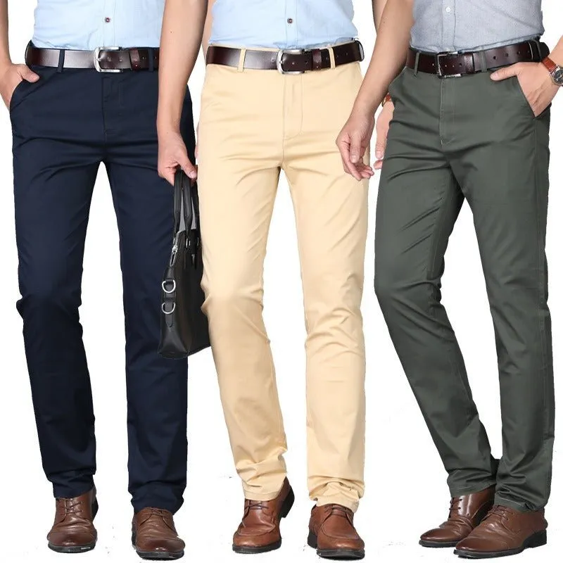 Men's casual pants fashionable stretch cotton slim fit straight leg long pants thin men's pants