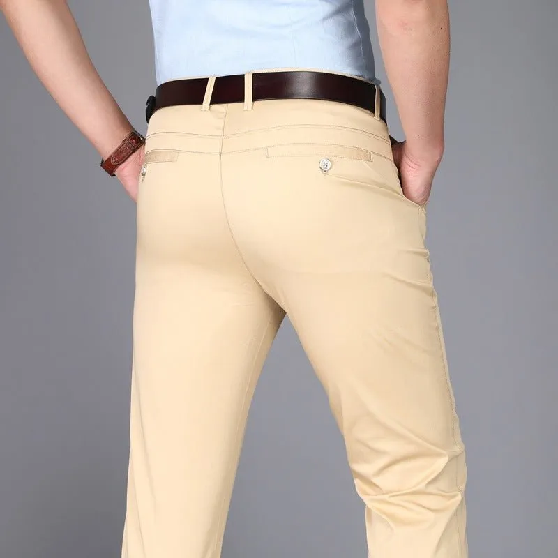 Men's casual pants fashionable stretch cotton slim fit straight leg long pants thin men's pants