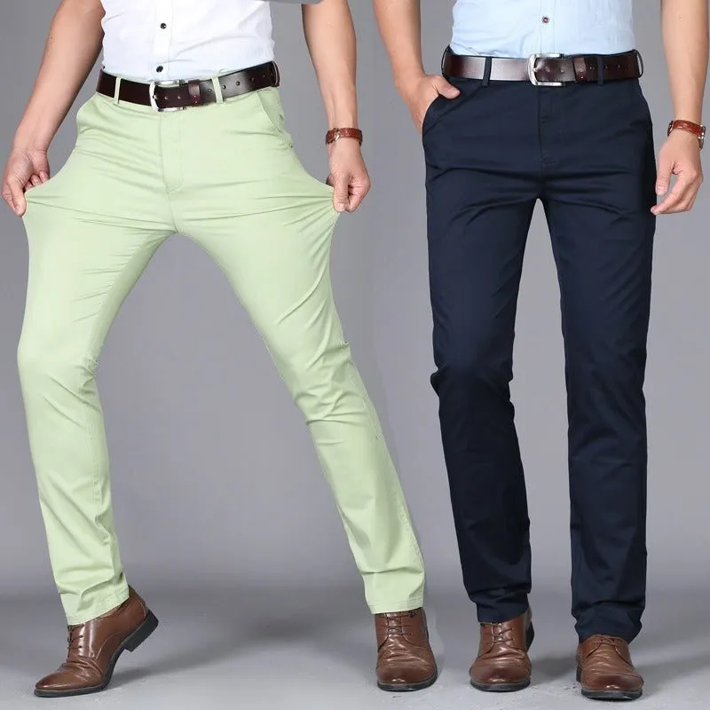 Men's casual pants fashionable stretch cotton slim fit straight leg long pants thin men's pants