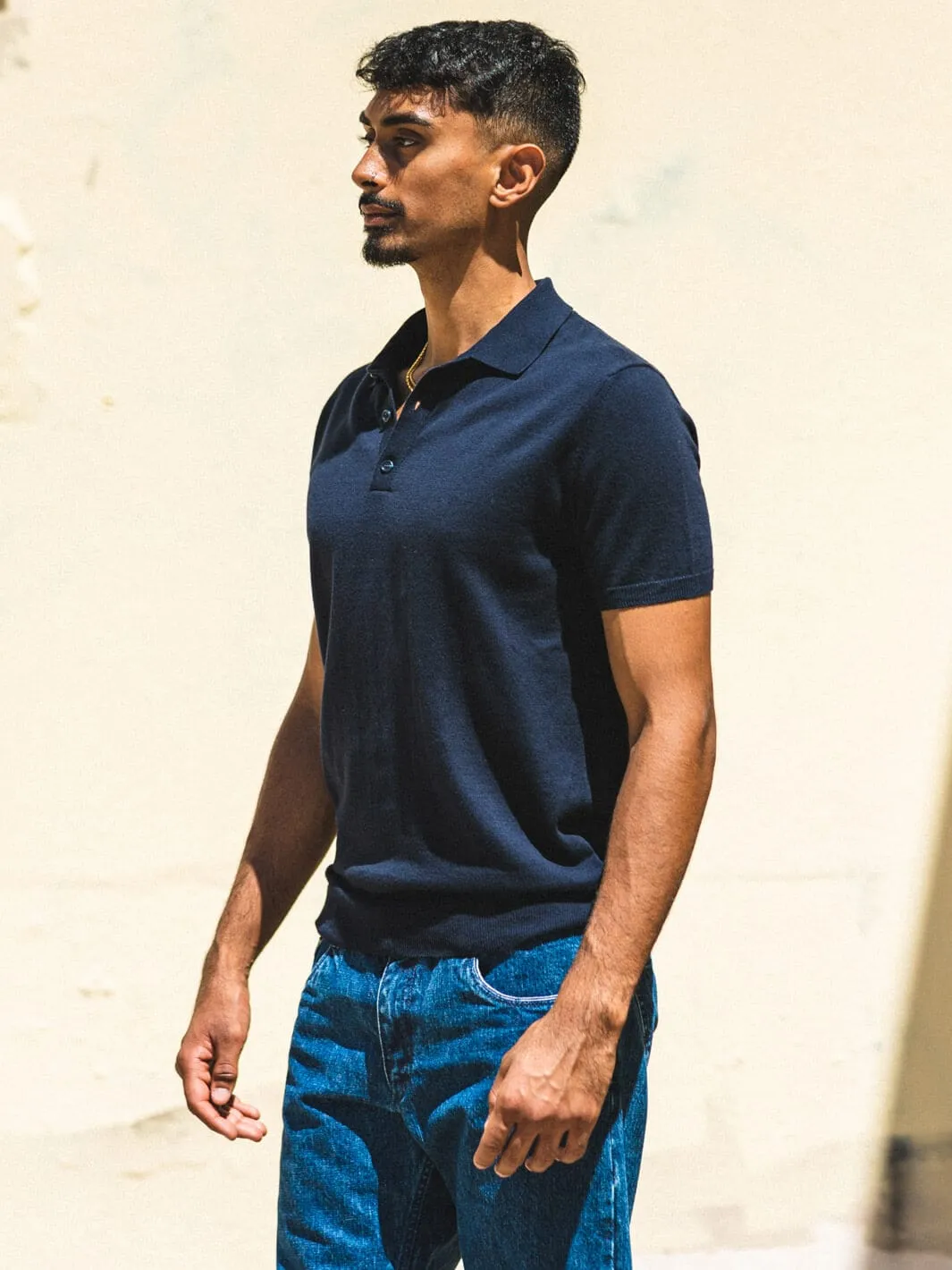 Merino Knit Polo Shirt - Navy