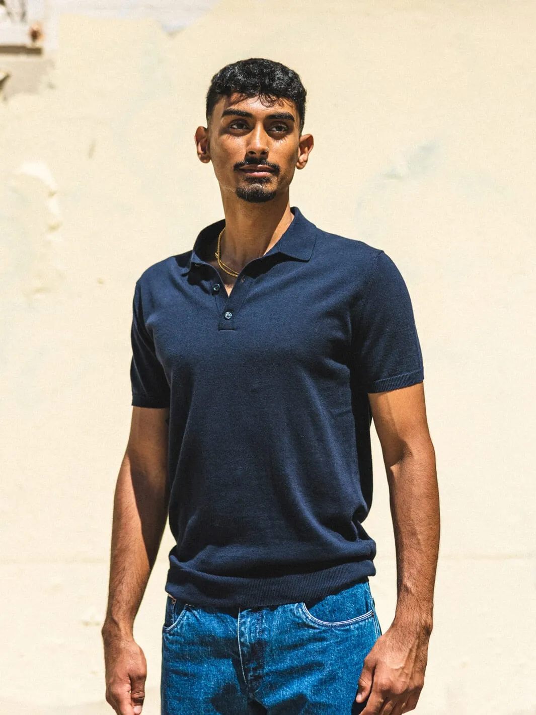 Merino Knit Polo Shirt - Navy