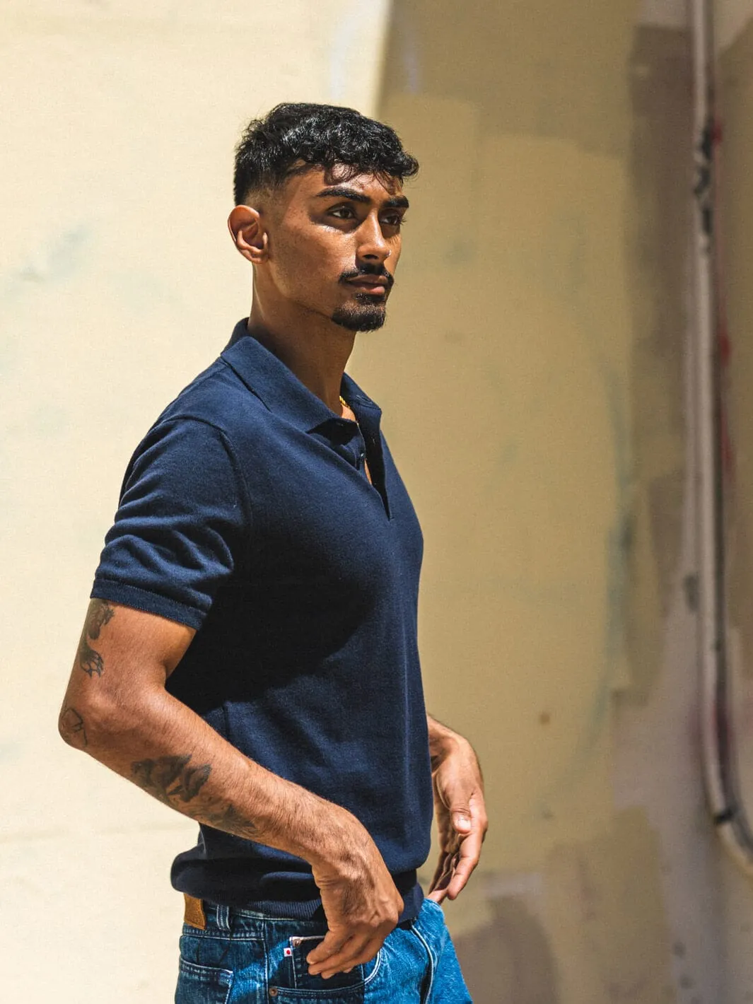 Merino Knit Polo Shirt - Navy