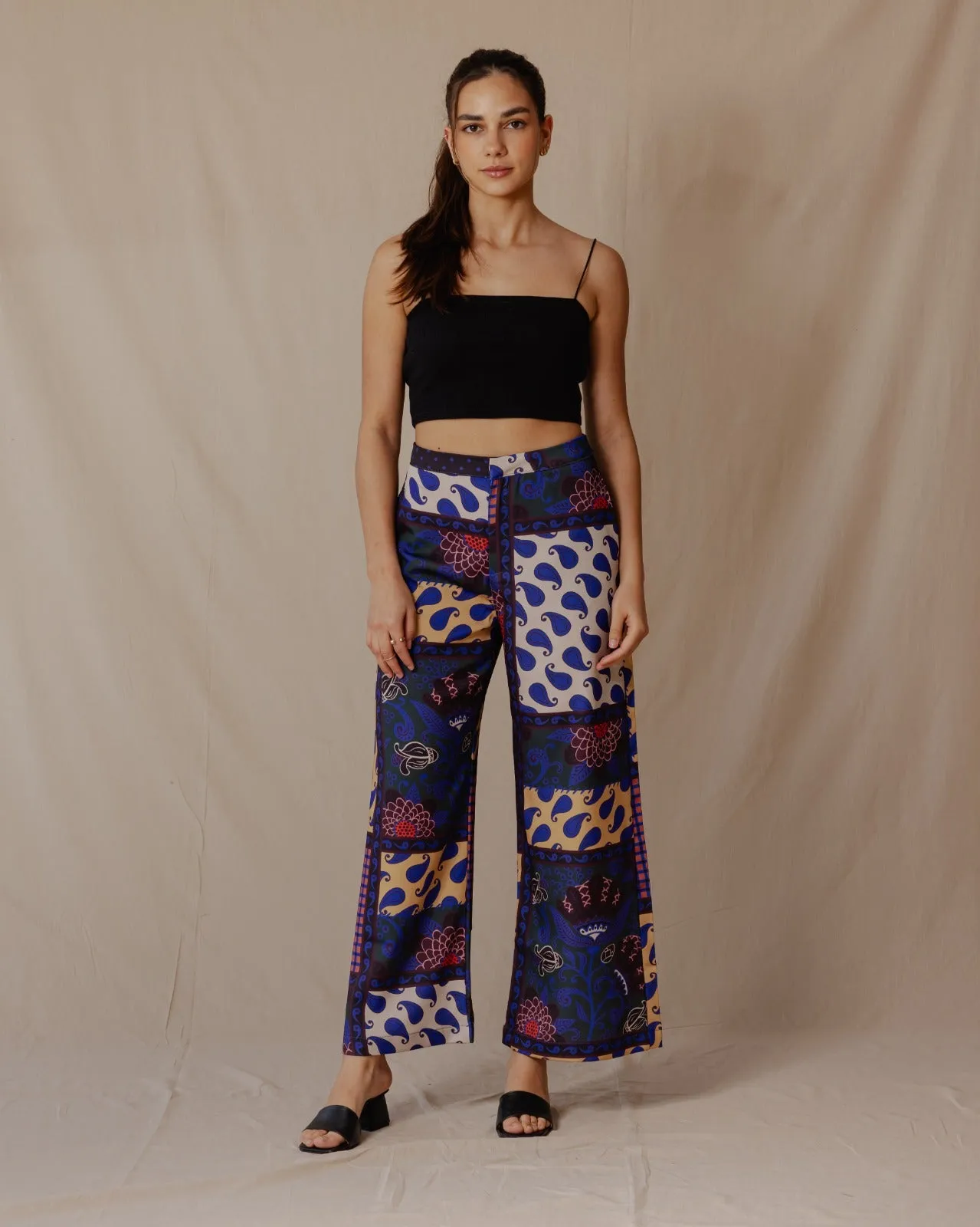 Paisley Patchwork Pants Black X Blue