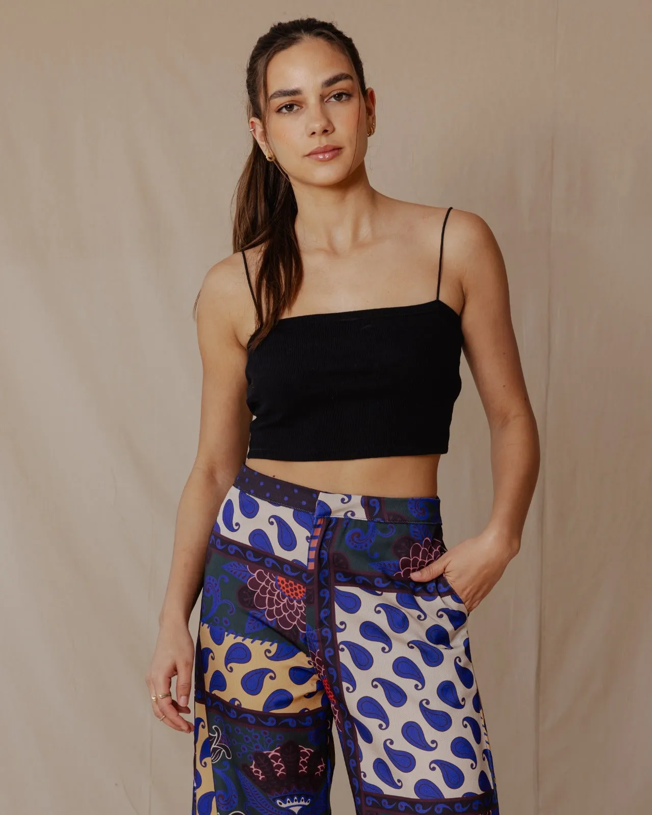 Paisley Patchwork Pants Black X Blue