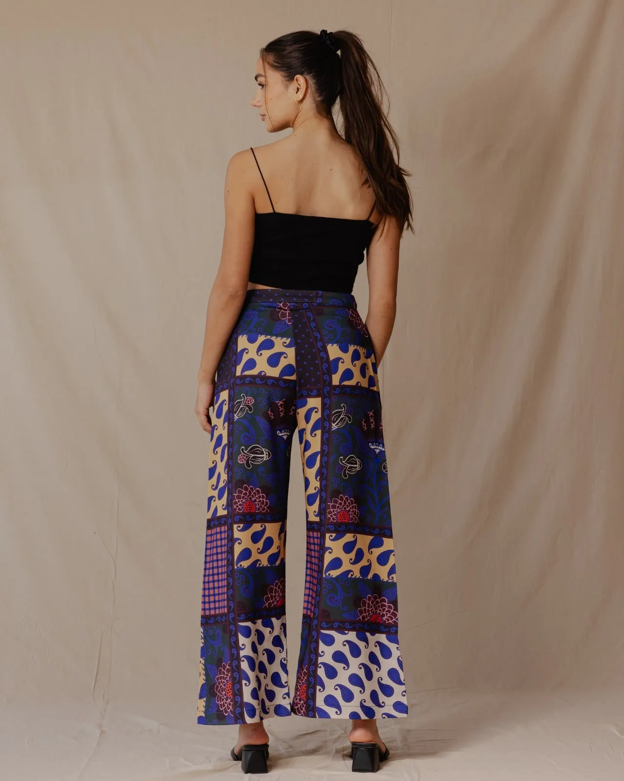 Paisley Patchwork Pants Black X Blue