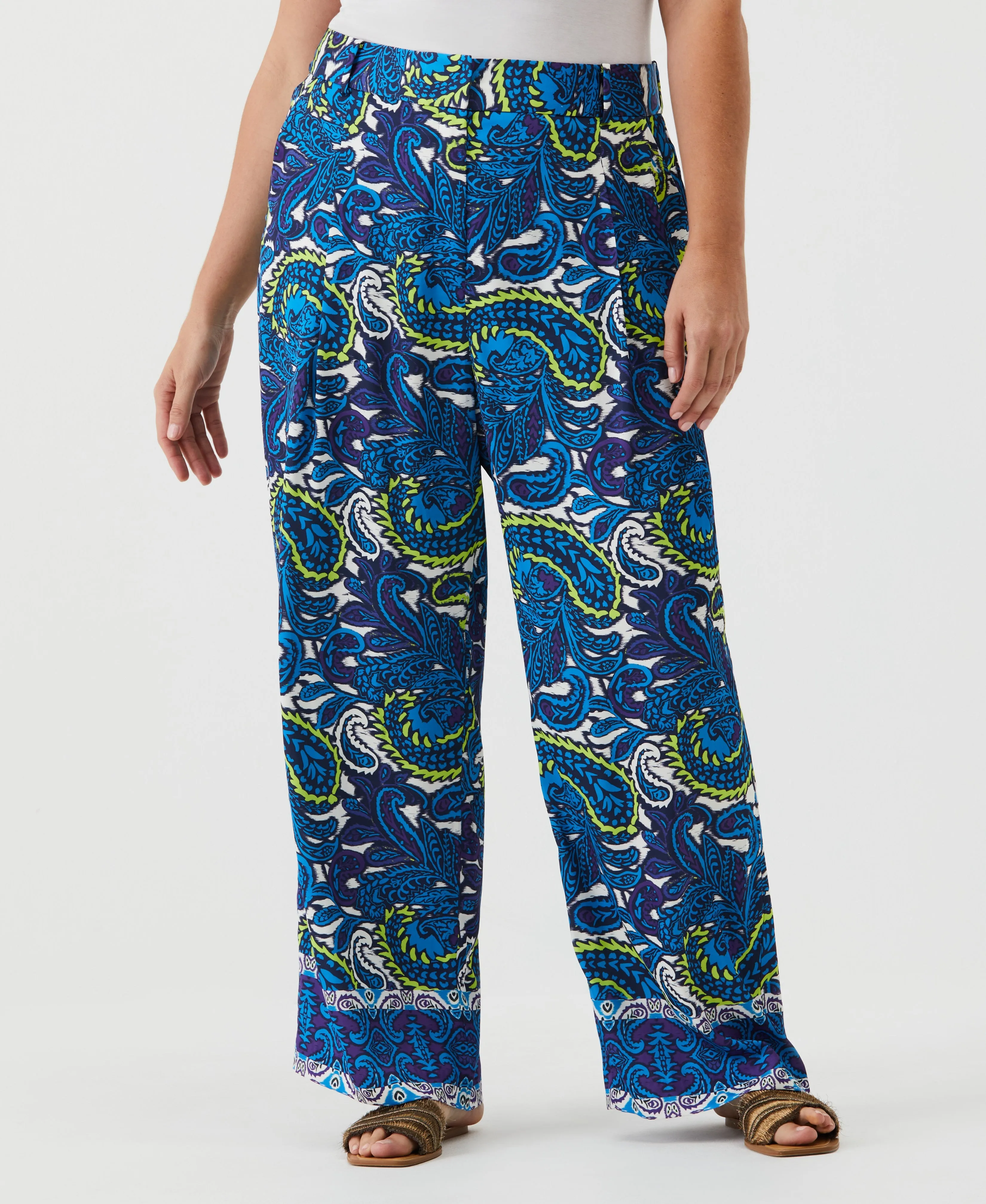 Paisley Print High Rise Wide Leg Pant