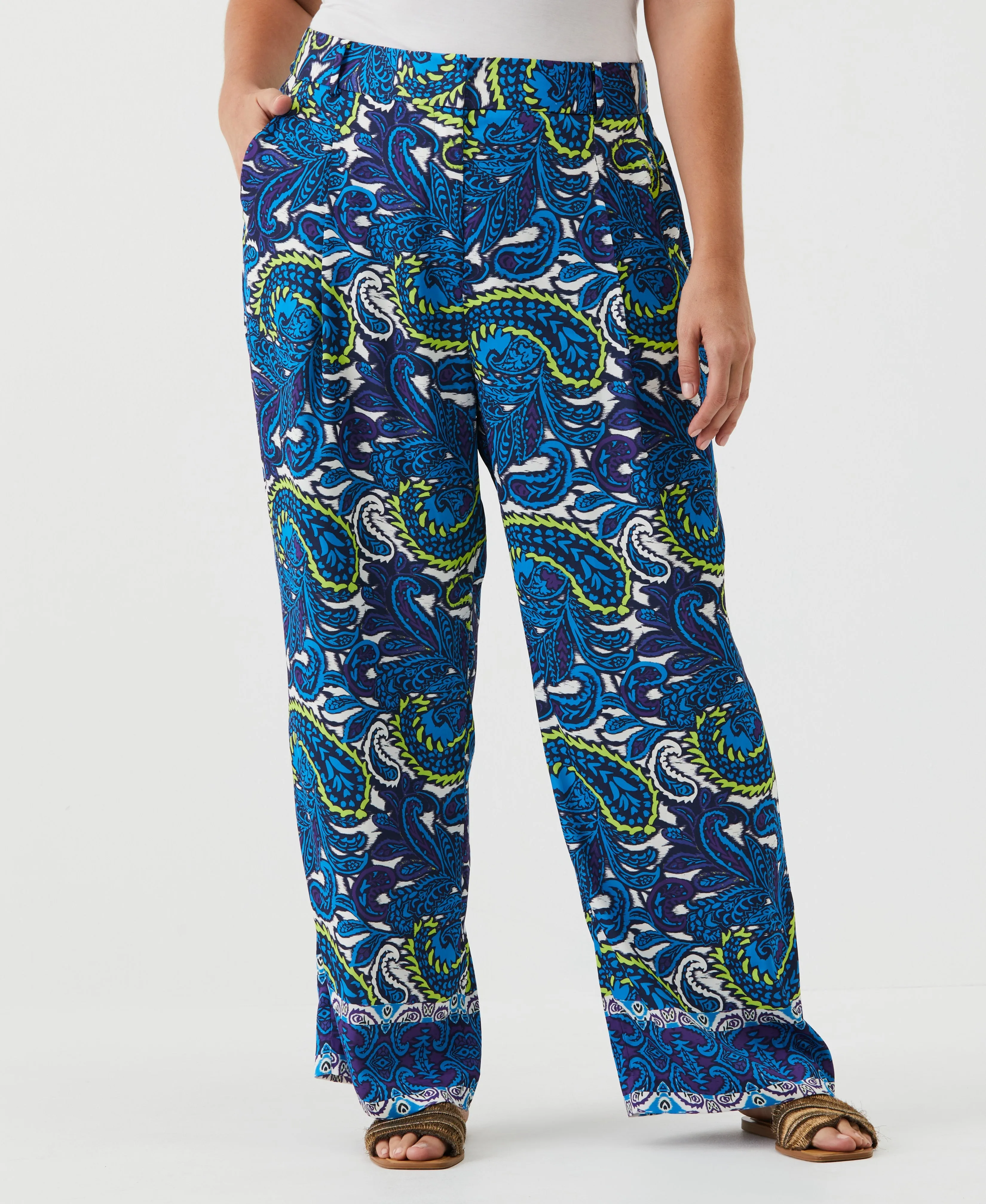 Paisley Print High Rise Wide Leg Pant