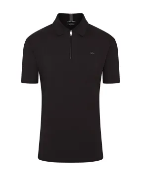 Paul & Shark Aqua Interlock Cotton Short Sleeve Zip Polo (Black)