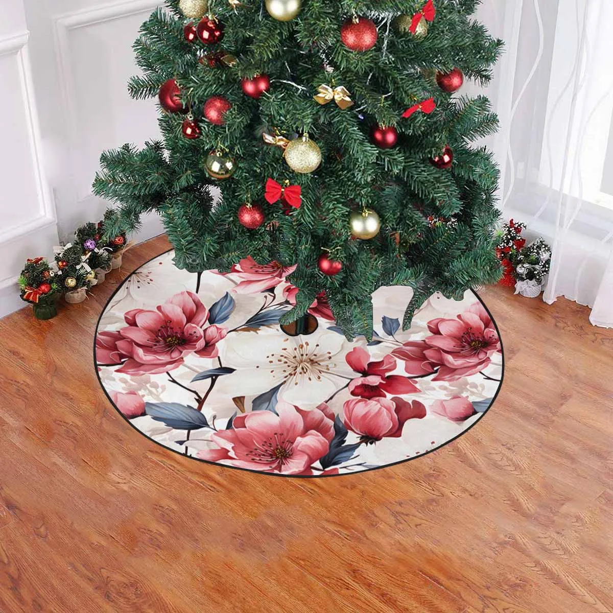 Pink Floral  Christmas Tree Skirt