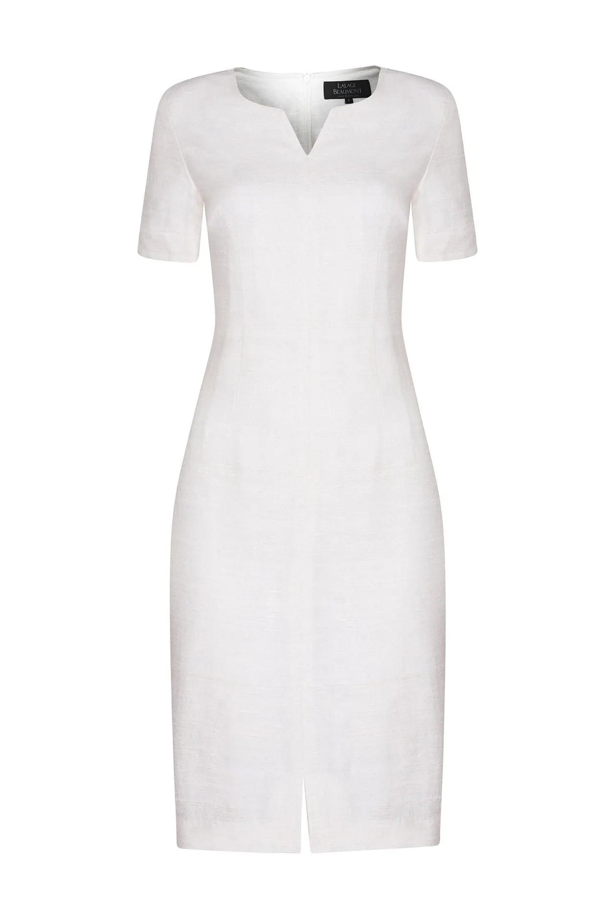 Plain Ivory Raw Silk Shift Dress with Neck and Hem Slits - Eve