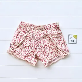 Pompom Shorts in Red Leaves