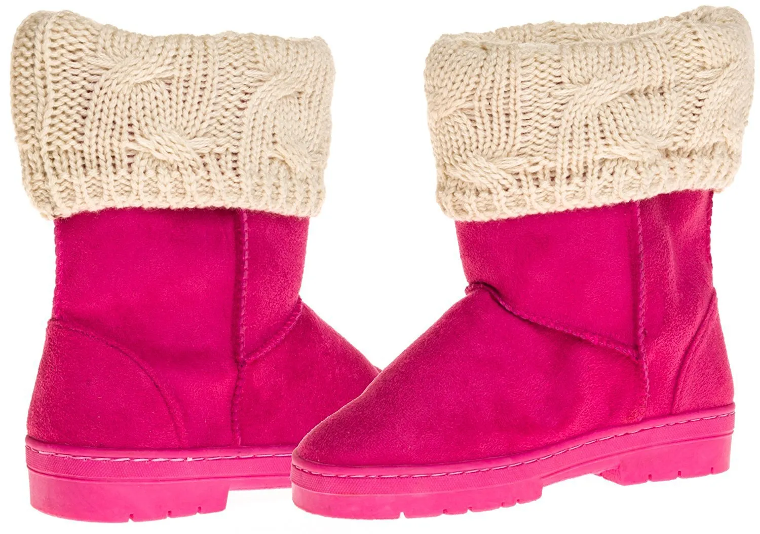 Sara Z Girl's Suede Lug Sole Winter Boot With Fold-Over Sweater Cuff (Fuchsia), Size 4-5