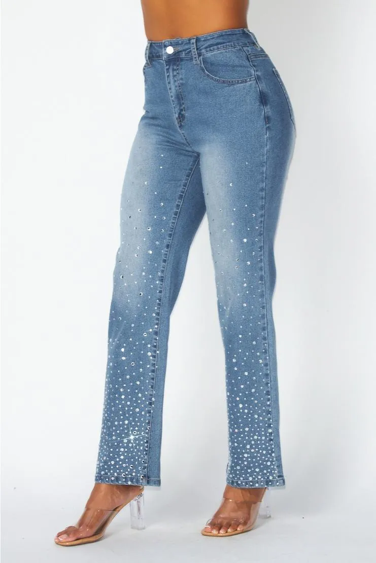 Sasha High Rise Rhinestone Jean Pants