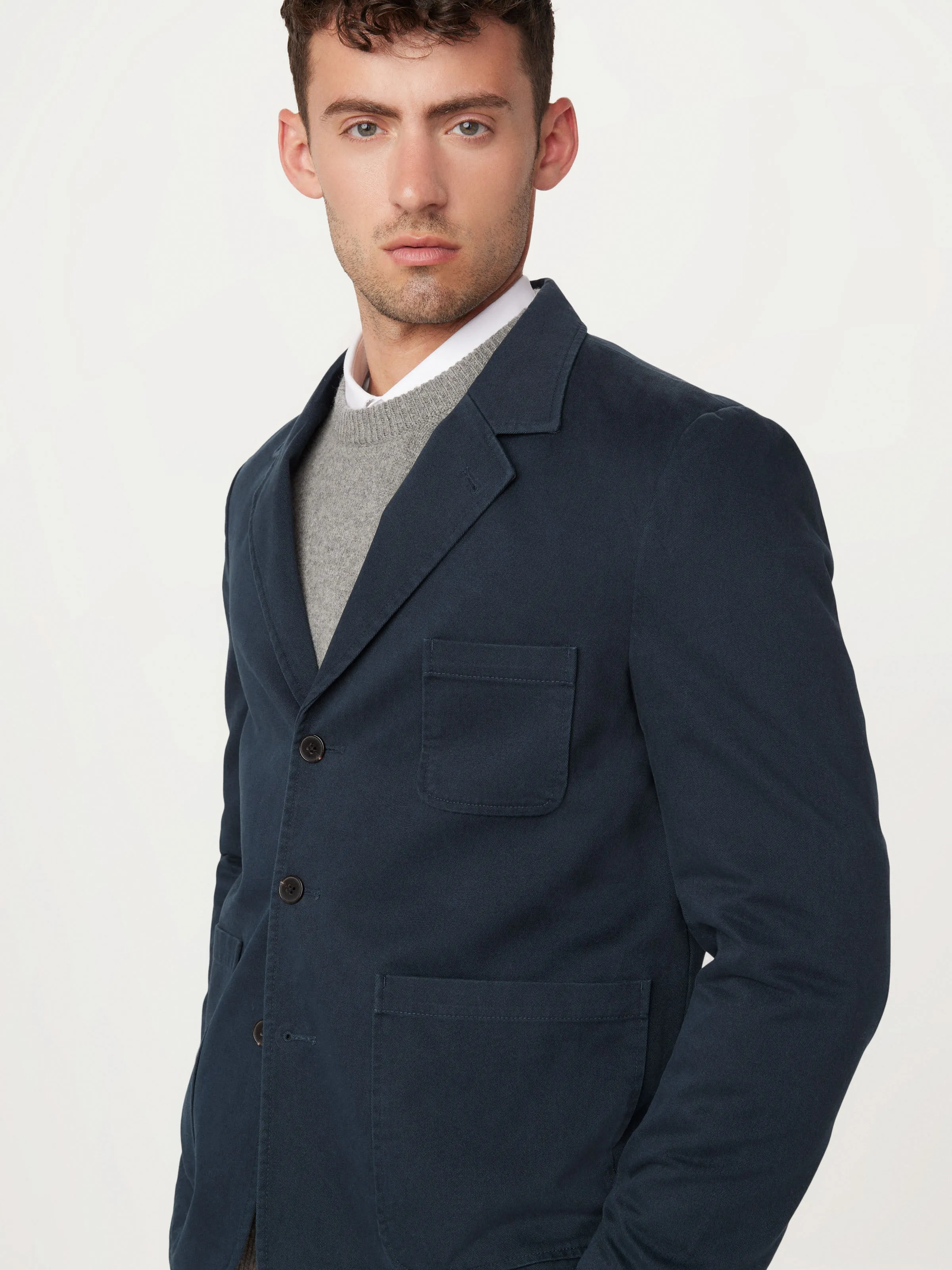 The 3-Button Twill Blazer in Deep Blue