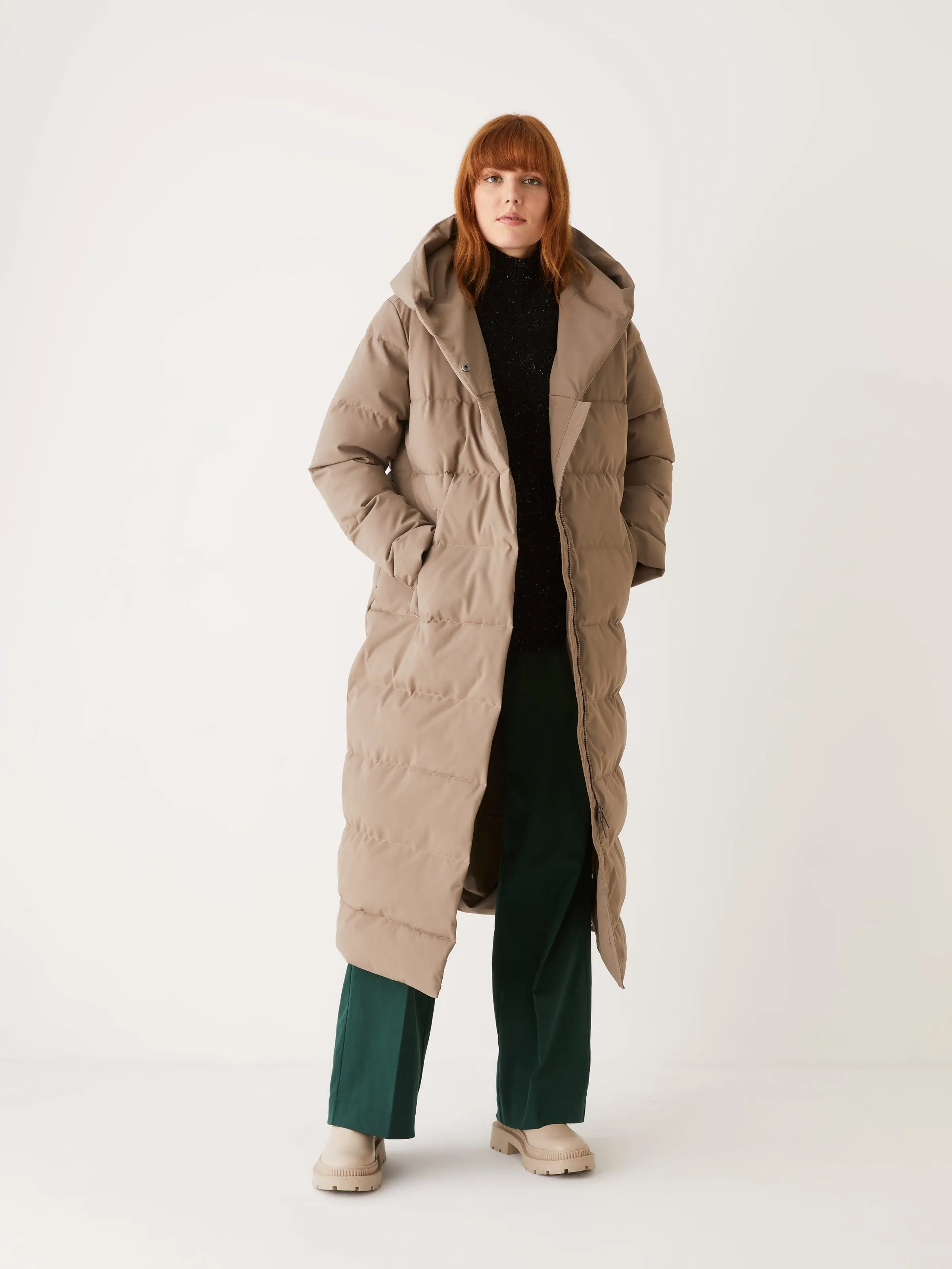 The Highland Long Puffer Coat in Walnut