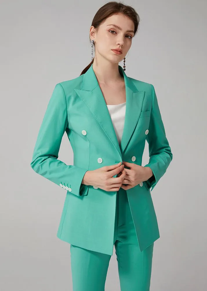 Turquoise Double Breasted Blazer & Slim Cropped Leg Pants Set