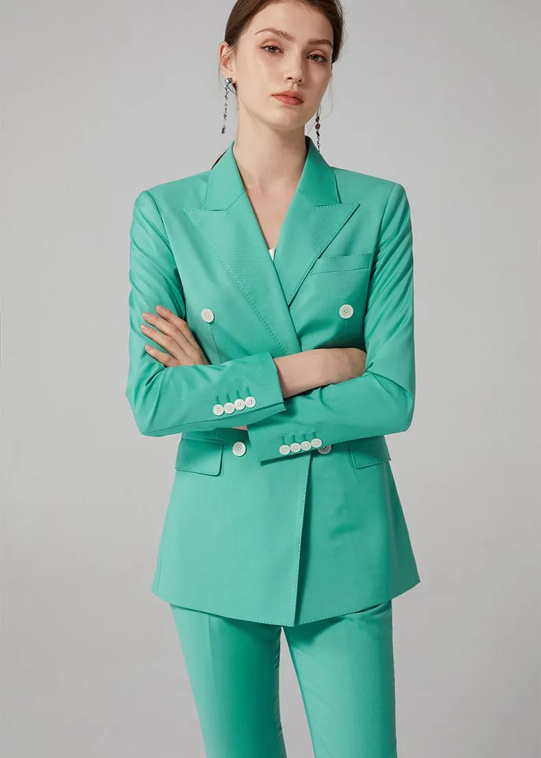 Turquoise Double Breasted Blazer & Slim Cropped Leg Pants Set