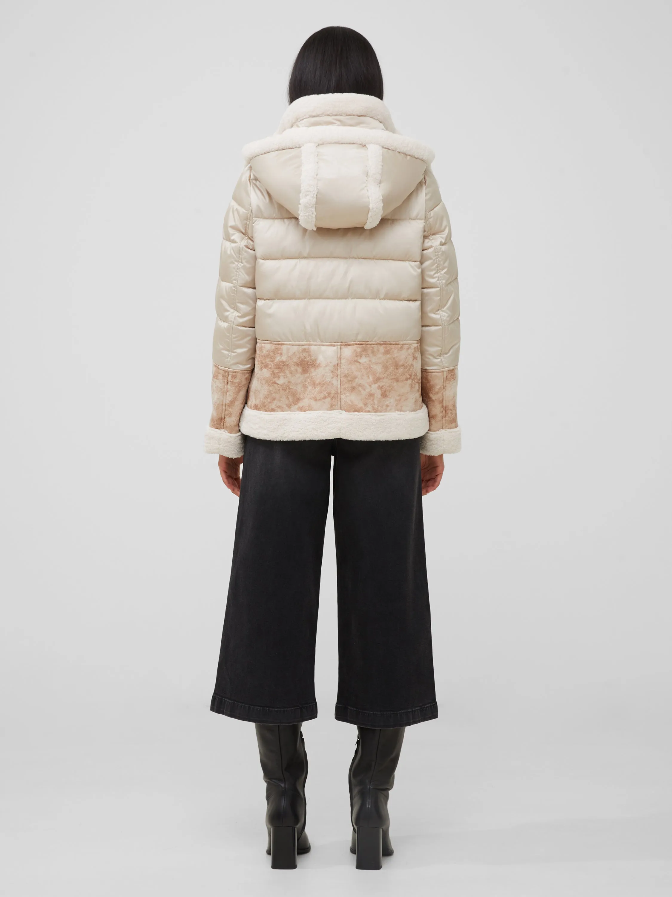 Vegan Leather Sherpa Puffer Coat