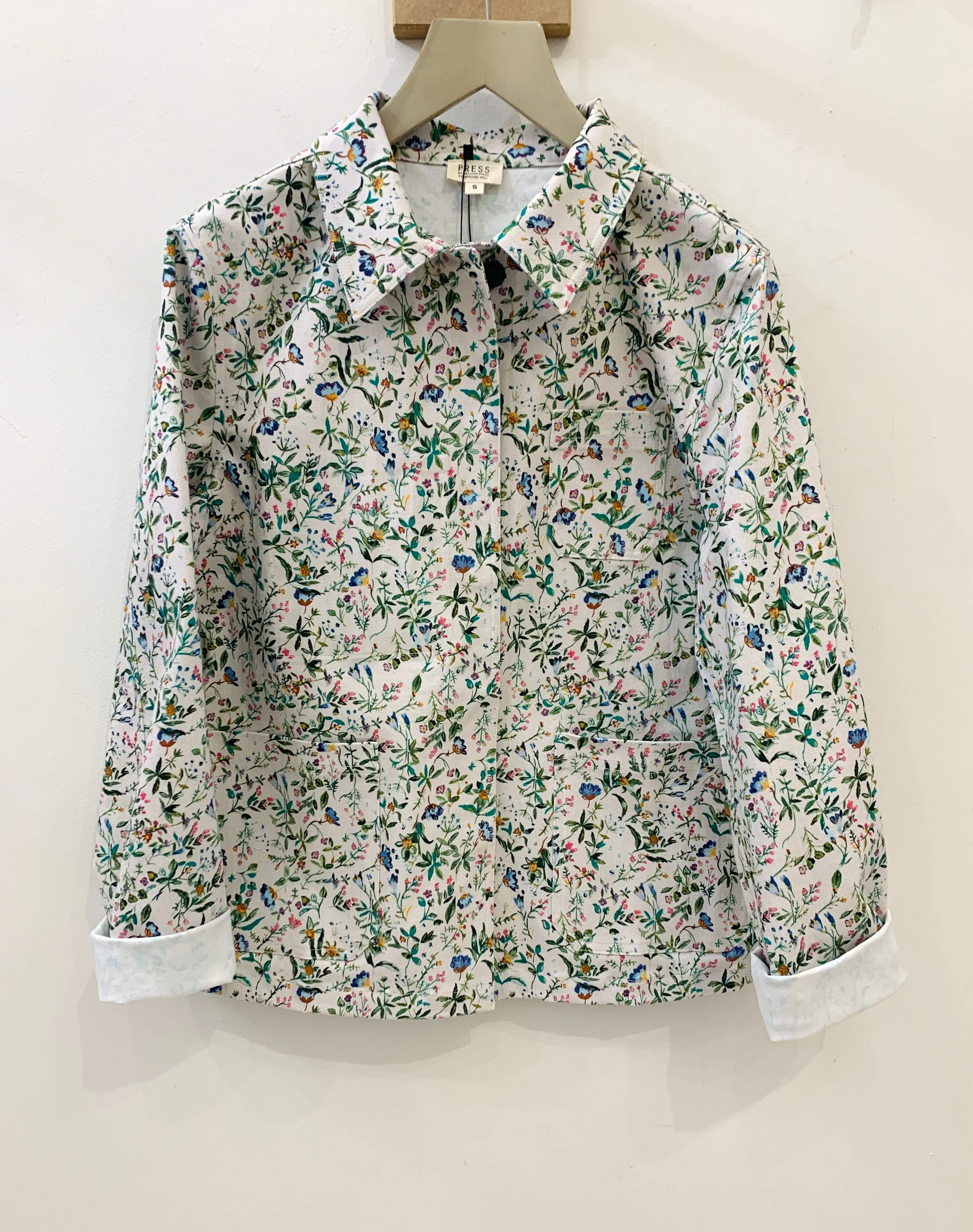 White Botanical-Print Stretch-Cotton Pelli Jacket