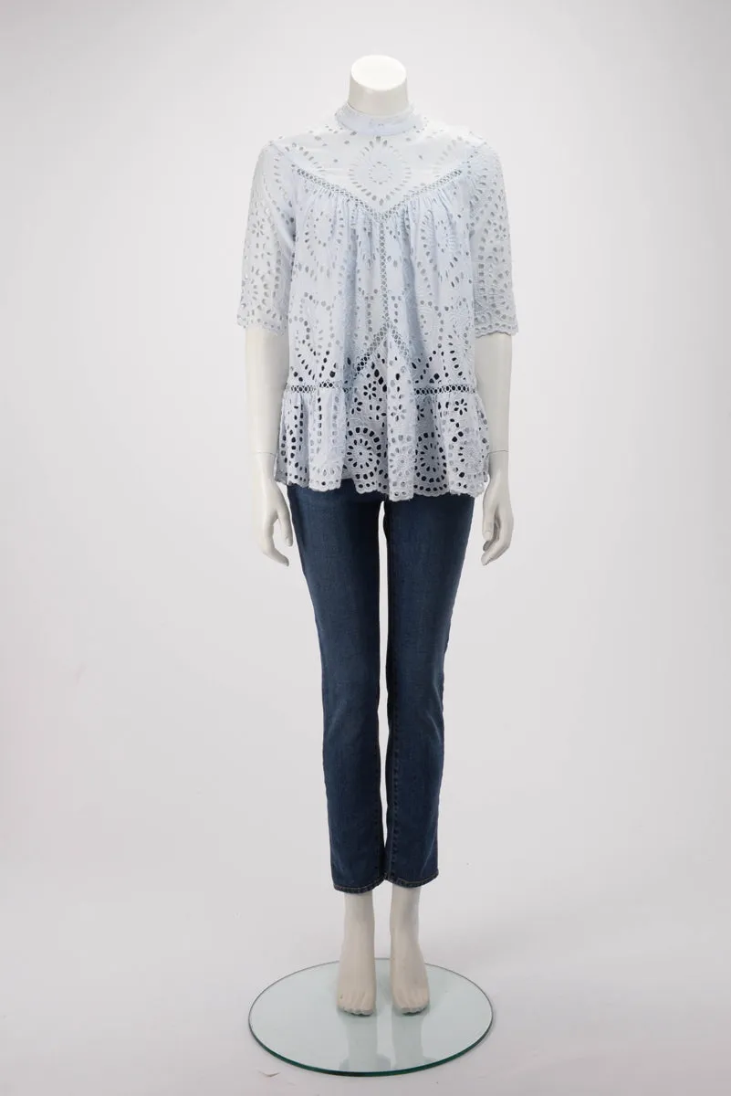 Zimmermann Ice Blue Broderie Anglaise S/S Top 0